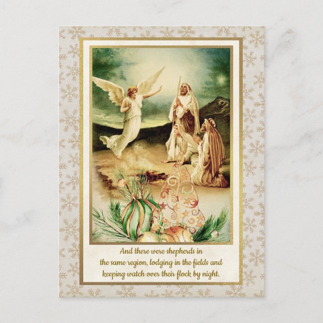 Nativity Shepherds & Angels Golden Christmas Postcard (Front)