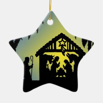 Nativity Silhouette Joy To The World Ceramic Ornament by gingerbreadwishes at Zazzle