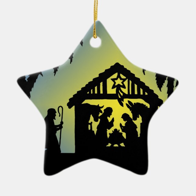Nativity Silhouette Joy to the World Ceramic Ornament (Front)