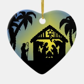 Nativity Silhouette Joy To The World Ceramic Ornament by gingerbreadwishes at Zazzle