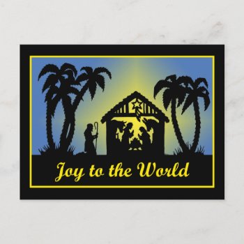 Nativity Silhouette Joy To The World Holiday Postcard by gingerbreadwishes at Zazzle