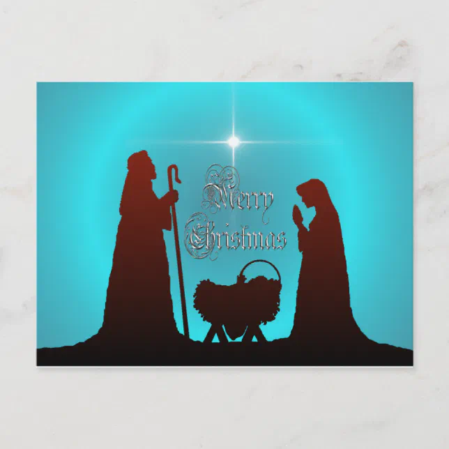 NATIVITY SILHOUETTE, MERRY & STAR by SHARON SHARPE Holiday Postcard ...