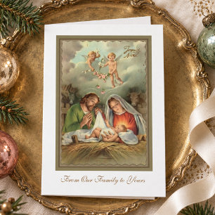 Nativity St. Joseph Virgin Mary Baby Jesus Angels Holiday Card
