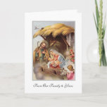 Nativity St. Joseph Virgin Mary Baby Jesus Angels Holiday Card<br><div class="desc">This is a beautiful Christmas traditional Catholic religious vintage print of Virgin Mary,  St. Joseph and Angels  gazing upon the Christ Child as He lie in the manger. All text and fonts may be modified.</div>