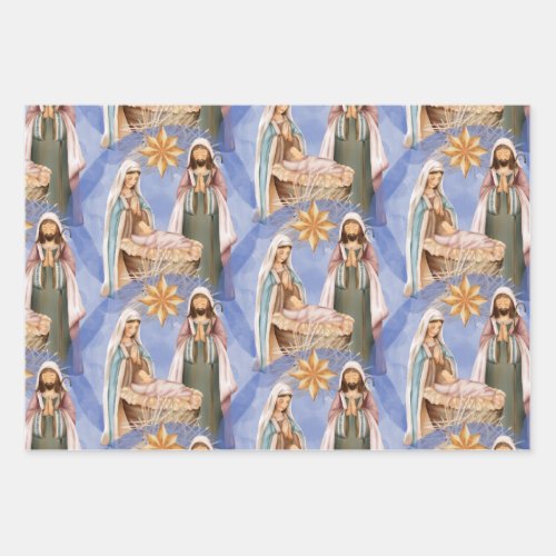 Nativity Stable Scene Pattern Holiday Wrapping Paper Sheets