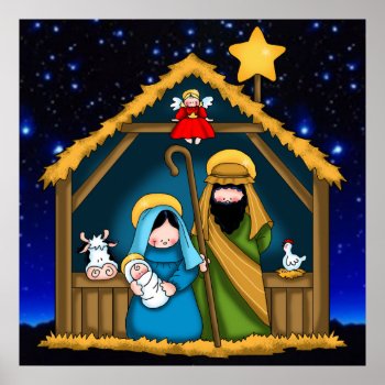 Nativity Stable Scene Poster by ChristmasTimeByDarla at Zazzle