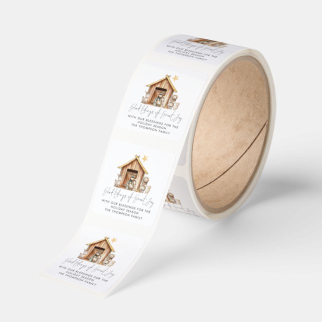 Nativity Stable Scene Tidings Great Joy Christmas  Square Sticker (Roll)