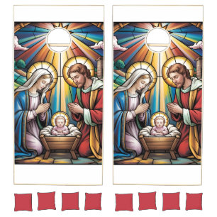 Nativity Stained Glass Art – Holy Family Christmas Cornhole Set