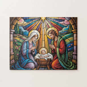 Nativity Stained Glass Art – Holy Family Christmas Jigsaw Puzzle