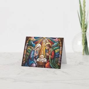 Nativity Stained Glass Art – Holy Family Christmas Letterpress Thank You Card