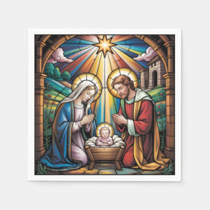 Nativity Stained Glass Art – Holy Family Christmas Napkins