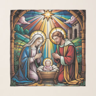 Nativity Stained Glass Art – Holy Family Christmas Scarf