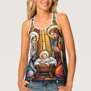 Nativity Stained Glass Art – Holy Family Christmas Tank Top