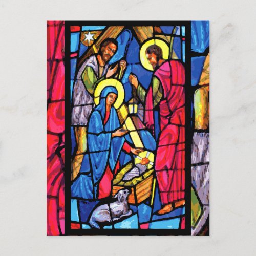 Nativity Stained Glass Christmas Holiday Postcard