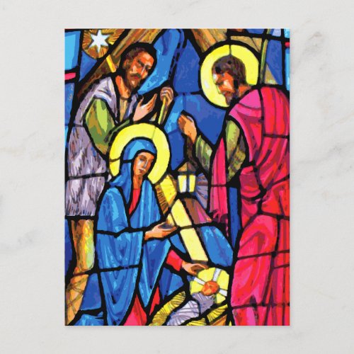 Nativity Stained Glass Christmas Holiday Postcard