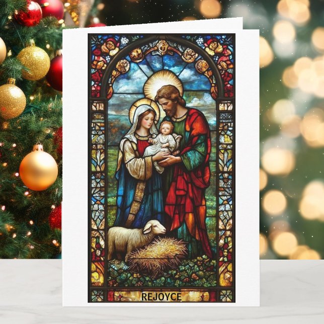 Nativity Stained Glass Custom Text Christmas Holiday Card (Creator Uploaded)