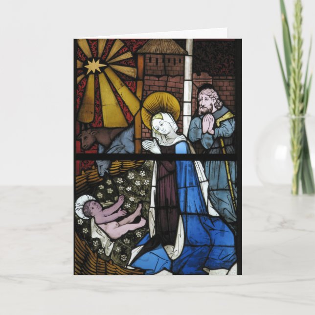 Nativity Stained Glass Jesus Virgin Mary Joseph Holiday Card (Front)