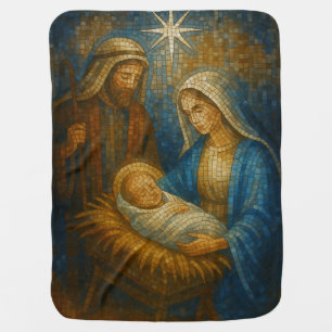 Nativity Stained Glass Mosaic Holy Family Baby Blanket