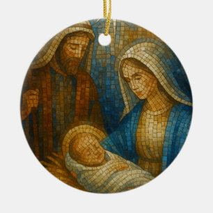 Nativity Stained Glass Mosaic Holy Family Ceramic Ornament