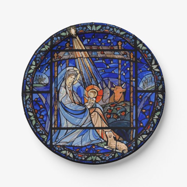 Nativity Stained Glass Paper Plates (Front)