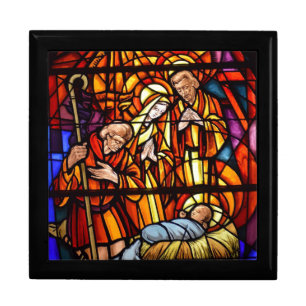 Nativity Stained Glass Pretty Dresser Trinket Gift Box