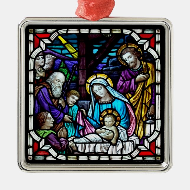 Nativity Stained Glass Print Metal Ornament (Front)
