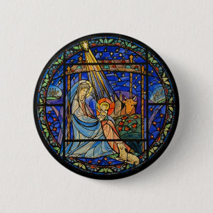 Nativity Stained Glass Window Pinback Button