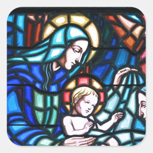 Nativity stained glass window square sticker