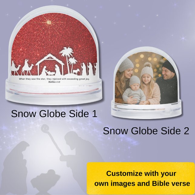 Nativity Star Christmas Bible Verse Snow Globe (Matthew 2:10 Christmas snow globe)