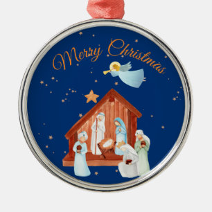 Nativity & Stars Christmas Metal Ornament