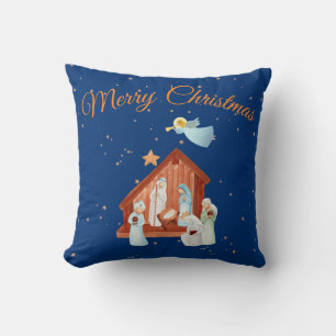 Nativity & Stars Christmas Throw Pillow