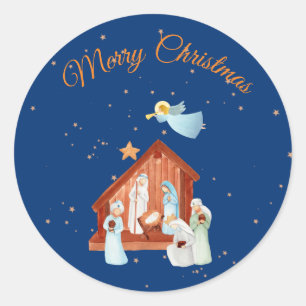 Nativity & Stars  Classic Round Sticker