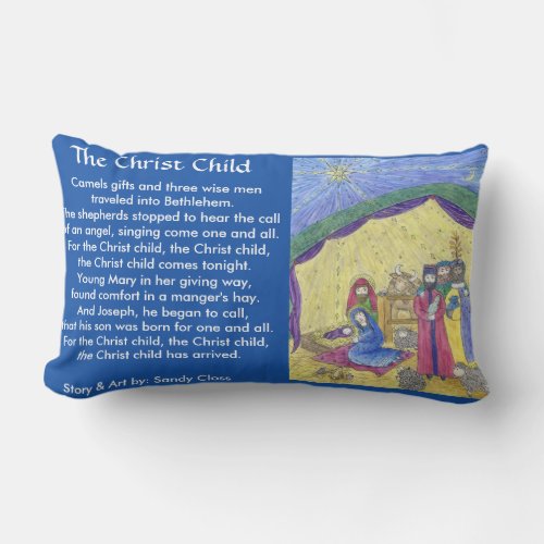 Nativity story Poem front nativity scene on back Lumbar Pillow