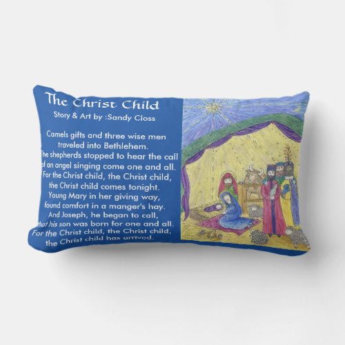 Nativity story Poem front nativity scene on back Lumbar Pillow