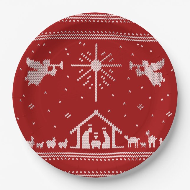 Nativity Ugly Christmas Sweater Christian Jesus Paper Plates (Front)