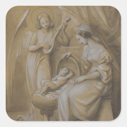 Nativity Virgin Mary Baby Jesus Music Angel Square Sticker