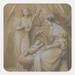 Nativity Virgin Mary Baby Jesus Music Angel Square Sticker