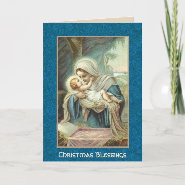 Nativity  Virgin Mary holding Baby Jesus Holiday Card (Front)