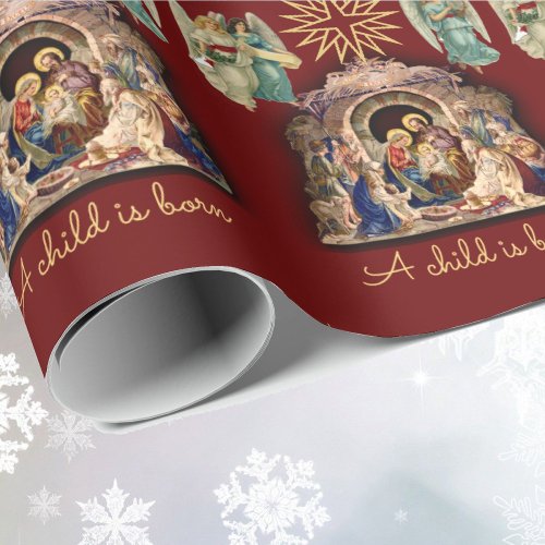 Nativity with Angels Christmas Baby Jesus Quality Wrapping Paper