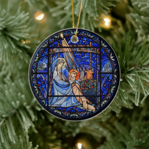 Nativity with Christmas + Date Ceramic Ornament