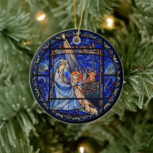 Nativity with Christmas  Date Ceramic Ornament