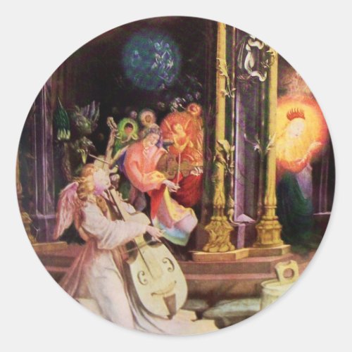 NATIVITY WITH MUSICAL ANGELS _ MAGIC OF CHRISTMAS CLASSIC ROUND STICKER
