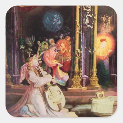 NATIVITY WITH MUSICAL ANGELS _ MAGIC OF CHRISTMAS SQUARE STICKER