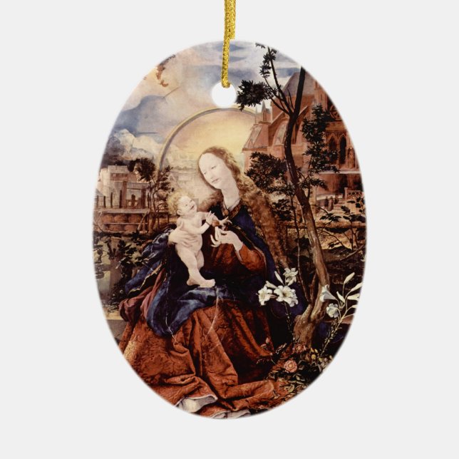 NATIVITY WITH WHITE LILLES - MAGIC OF CHRISTMAS CERAMIC ORNAMENT (Front)