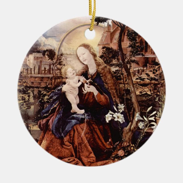 NATIVITY WITH WHITE LILLES - MAGIC OF CHRISTMAS CERAMIC ORNAMENT (Front)