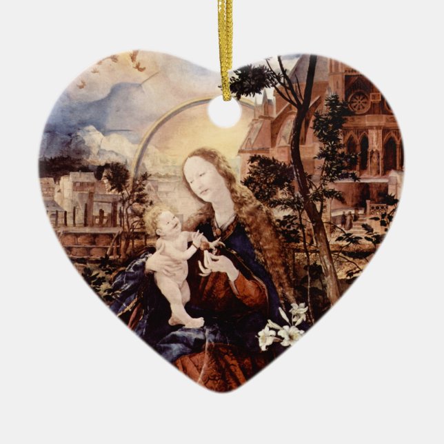 NATIVITY WITH WHITE LILLES - MAGIC OF CHRISTMAS CERAMIC ORNAMENT (Front)