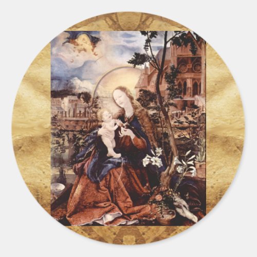 NATIVITY WITH WHITE LILLES _ MAGIC OF CHRISTMAS CLASSIC ROUND STICKER