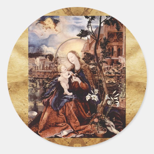 NATIVITY WITH WHITE LILLES - MAGIC OF CHRISTMAS CLASSIC ROUND STICKER (Front)
