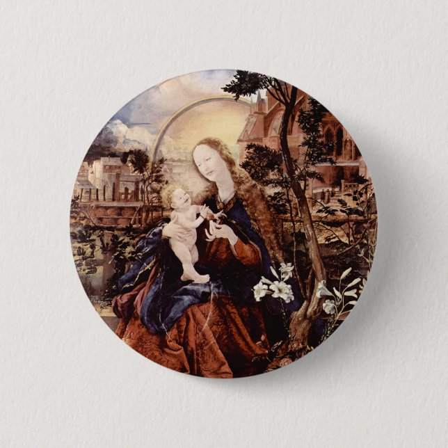NATIVITY WITH WHITE LILLES - MAGIC OF CHRISTMAS PINBACK BUTTON (Front)