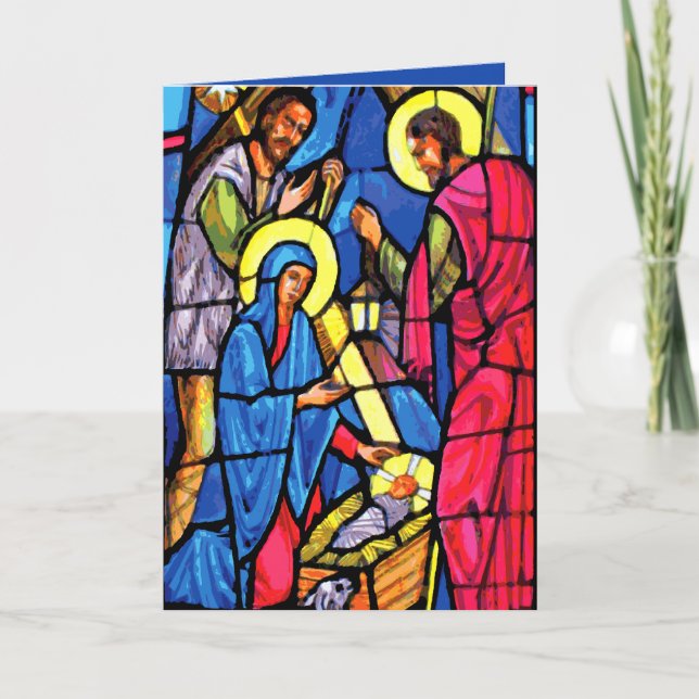 Nativity Zoom Stained Glass Christmas Holiday Card (Front)
